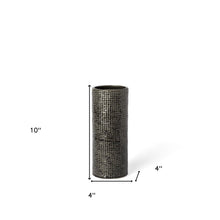 10" Black And Gold Abstract Cylinder Ceramic Table Vase