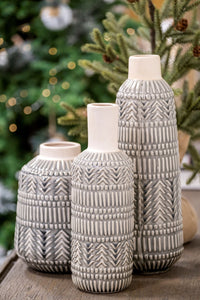 14" Gray Abstract Cylinder Ceramic Table Vase