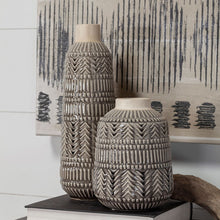 14" Gray Abstract Cylinder Ceramic Table Vase
