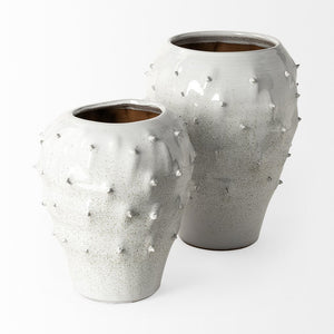 11" White Abstract Cylinder Ceramic Table Vase
