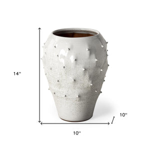 14" White Abstract Cylinder Ceramic Table Vase