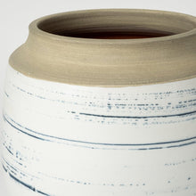 10" Blue Sand And White Abstract Cylinder Ceramic Table Vase