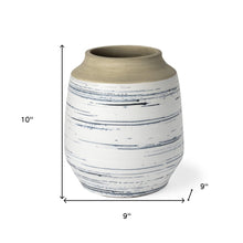 10" Blue Sand And White Abstract Cylinder Ceramic Table Vase