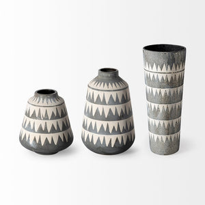 10" Gray And Ivory Geometric Cylinder Ceramic Table Vase