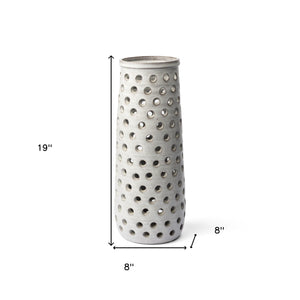 19" White Abstract Cylinder Ceramic Table Vase