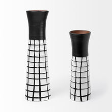 24" Black And White Abstract Cylinder Ceramic Table Vase