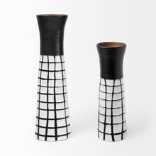 24" Black And White Abstract Cylinder Ceramic Table Vase
