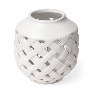8" White Abstract Cylinder Ceramic Table Vase