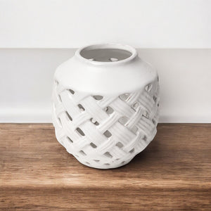8" White Abstract Cylinder Ceramic Table Vase