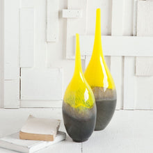 21" Yellow Abstract Cylinder Crystal Glass Table Vase