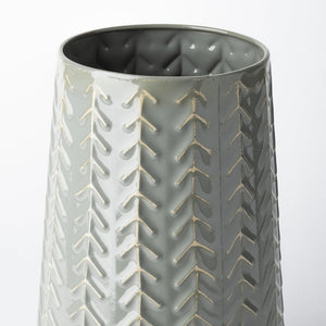 11" Green Abstract Cylinder Metal Table Vase