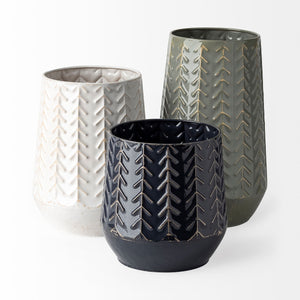 9" White Abstract Cylinder Metal Table Vase