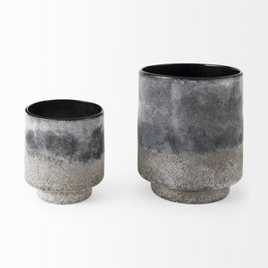 9" Brown And Black Abstract Cylinder Ceramic Table Vase