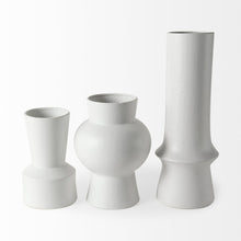 9" White Abstract Cylinder Ceramic Table Vase