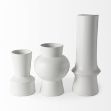 17" White Abstract Cylinder Ceramic Table Vase