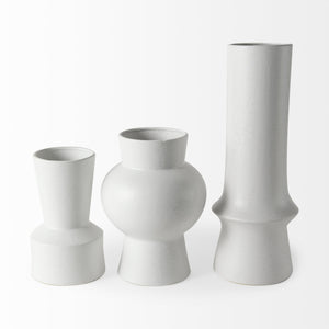 17" White Abstract Cylinder Ceramic Table Vase