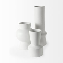17" White Abstract Cylinder Ceramic Table Vase