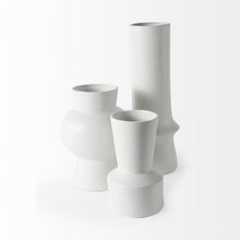 17" White Abstract Cylinder Ceramic Table Vase