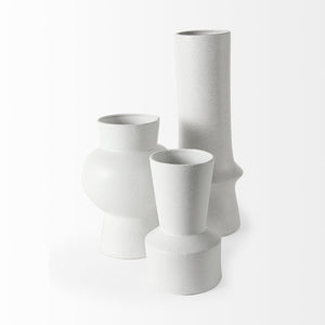 17" White Abstract Cylinder Ceramic Table Vase
