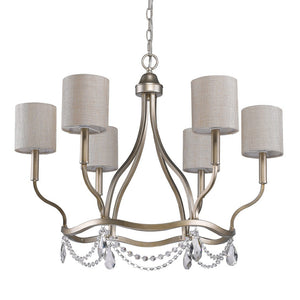 Margaret 6-Light Washed Gold Chandelier With Fabric Shades And Crystal Accents