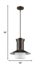 Greta 1-Light Oil-Rubbed Bronze Pendant With Gloss White Interior And Etched Glass Shade
