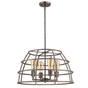 Rebarre 4-Light Antique Silver Drum Pendant With Open Cage Shade