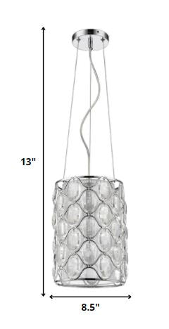 Isabella 1-Light Polished Nickel Drum Pendant With Crystal Accents