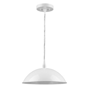 White Metal Hanging Light with Dome Shade