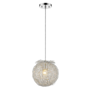Distratto 1-Light Polished Chrome Pendant Enmeshed Aluminum Wire Shade (12")