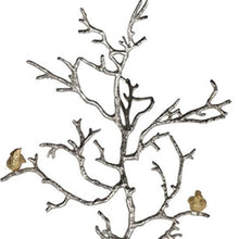 44" Silver And Gold Aluminum Branches And Birds Hanging Dimensional Sculpture