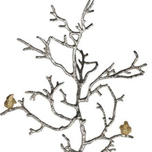 44" Silver And Gold Aluminum Branches And Birds Hanging Dimensional Sculpture