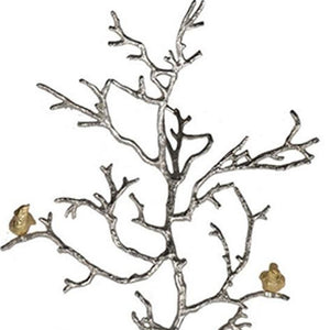 44" Silver And Gold Aluminum Branches And Birds Hanging Dimensional Sculpture
