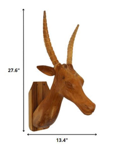 28" Brown Solid Wood Elk Head Hanging Dimensional Sculpture