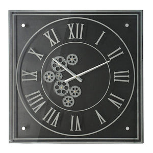 24" Black and Silver Vintage Style Gears Square Wall Clock