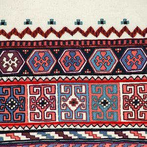 14" X 20" Blue Burgundy And Cream Abstract Cotton Blend Throw Pillow with Tassels