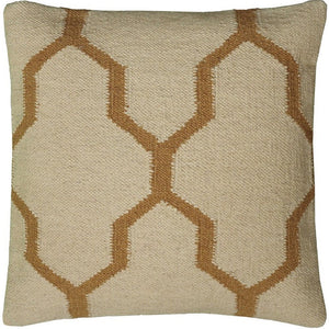 18" Natural And Gold Quatrefoil Cotton Throw Pillow