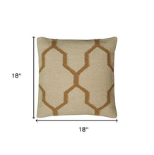 18" Natural And Gold Quatrefoil Cotton Throw Pillow