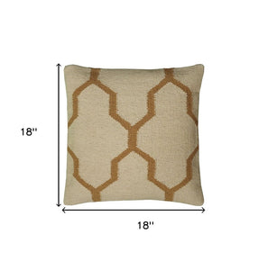 18" Natural And Gold Quatrefoil Cotton Throw Pillow