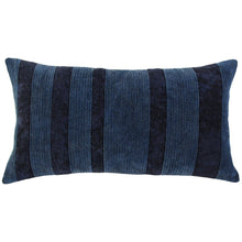 14" X 26" Navy Blue Lumbar Striped Cotton Throw Pillow