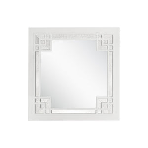 39" White Square Accent Wood Mirror
