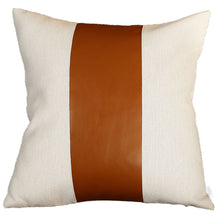 20" Brown And Ivory Faux Leather Throw Pillow Cover