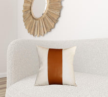 20" Brown And Ivory Faux Leather Throw Pillow Cover