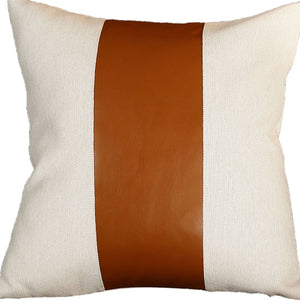 Set of Two 20" Brown And Ivory Faux Leather Throw Pillow Covers