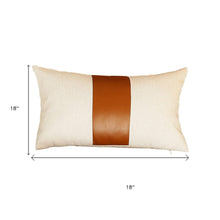 Set Of Four 18" X 18" Brown and Ivory Faux Leather Zippered Pillow