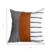 Set Of Two 17" X 17" Brown and White Faux Leather Striped Zippered Pillow Cover
