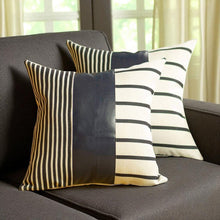 Set of Two 22" X 22" Navy Blue Striped Faux Leather Zippered Pillow Cover