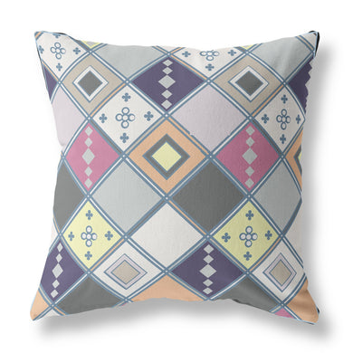16” Beige Pink Tile Indoor Outdoor Zippered Throw Pillow