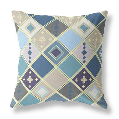 16” Blue Gold Tile Indoor Outdoor Zippered Throw Pillow