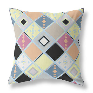 18” Yellow Pink Tile Indoor Outdoor Zippered Throw Pillow