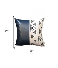 Set of Two 17" Black and White Geometric Fabric and Faux Leather Throw Pillow Covers